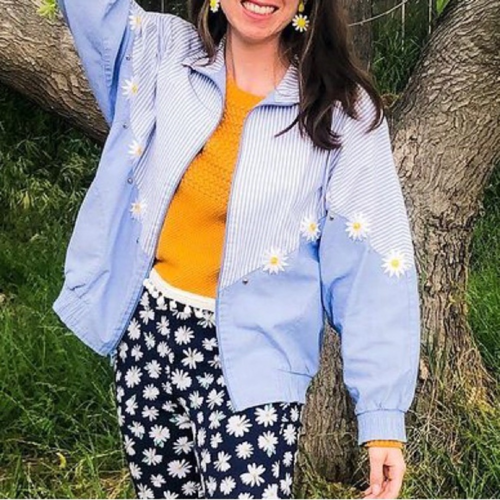 Daisy and blue stripe vintage lightweight jacket